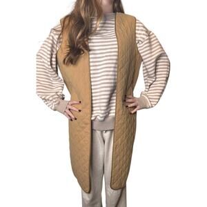 Vintage 1990s Tan Quilted Coat Liner Sleeveless Vest Insert medium